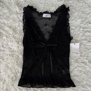 Sexy Boho Black Lace Sleeveless Ruffle Top Size XS